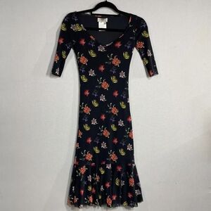 Fuzzi By Jean Paul Gaultier Bodycon Midi Dress Blavk With Floral